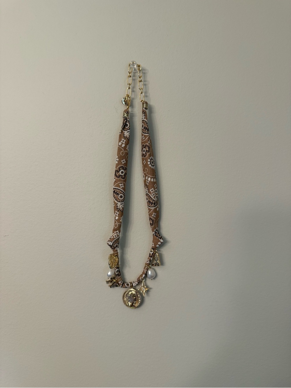 Boho Brown Paisley Charm Necklace with Gold Accents